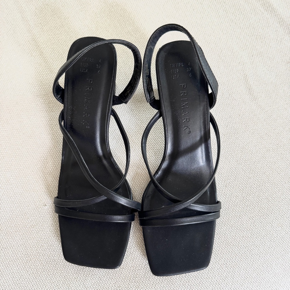 PRIMARK | BLACK MINIMALIST STRAPPY SLEEK EASY CLEAN SLINGBACK HEEL SANDAL - Picture 3 of 5
